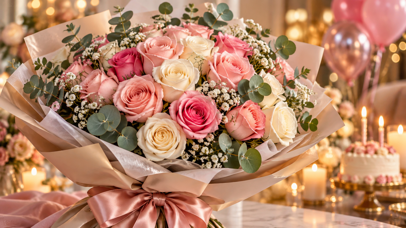 Рожеві троянди з днем народження для жінки