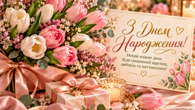 Розкішна листівка з тюльпанами та подарунком